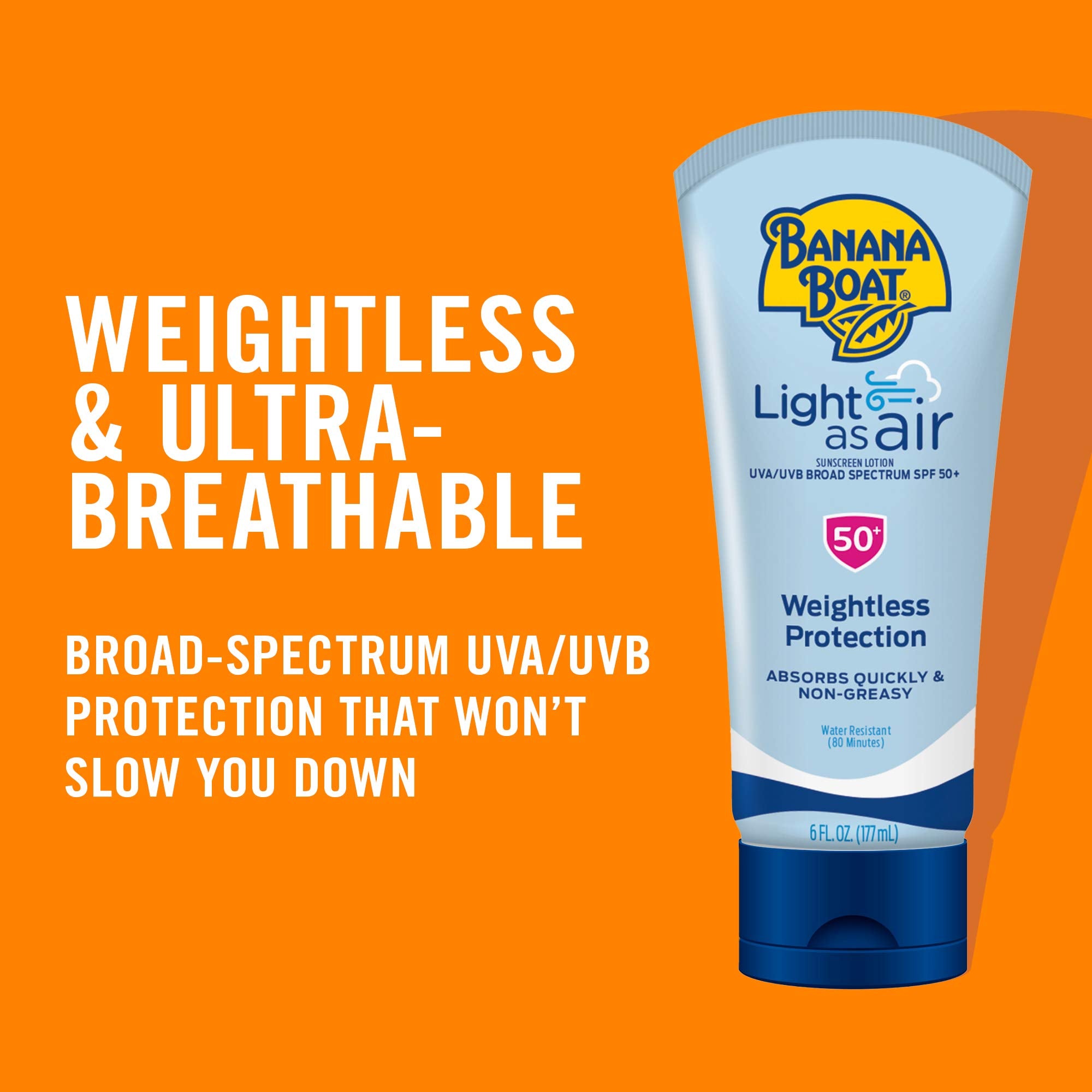 Banana Boat Light As Air SPF 50 on snowy trail, ideal for winter outings.