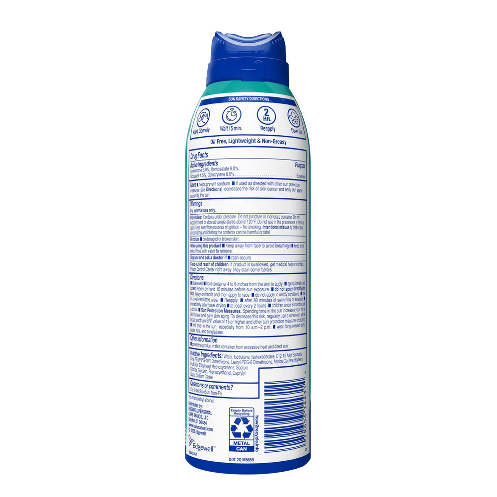 Banana Boat Sheer Sensitive Spray, acabado translúcido sin marcas blancas.