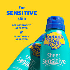 Banana Boat Sheer Sensitive Spray, acabado ligero sin grasa en la piel.