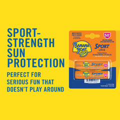 Close-up of Banana Boat SPF 50 lip sunscreen tube.