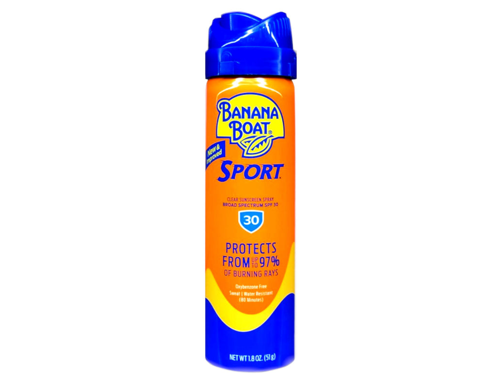 Banana Boat Sport SPF 30 bottle shown for convenient daily use.