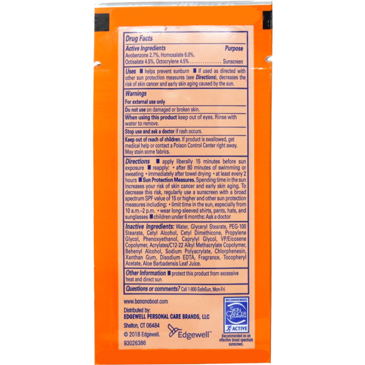 Banana Boat Sport Sunscreen packet for active outdoor use, lightweight and non-greasy.