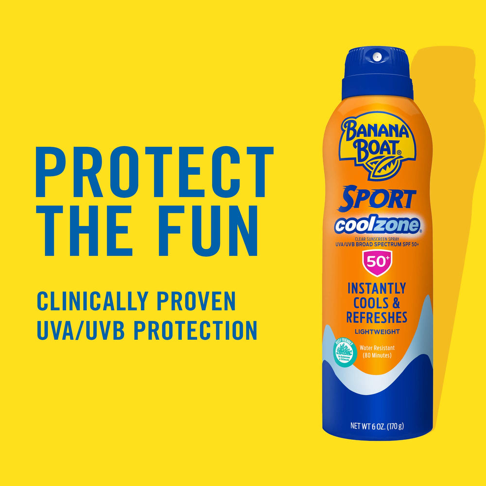 Banana Boat Sport Ultra Cool Zone being sprayed on skin for instant cooling