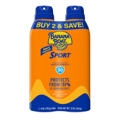 Banana Boat Sport Ultra SPF 30, frente del envase, protección rápida para deporte.