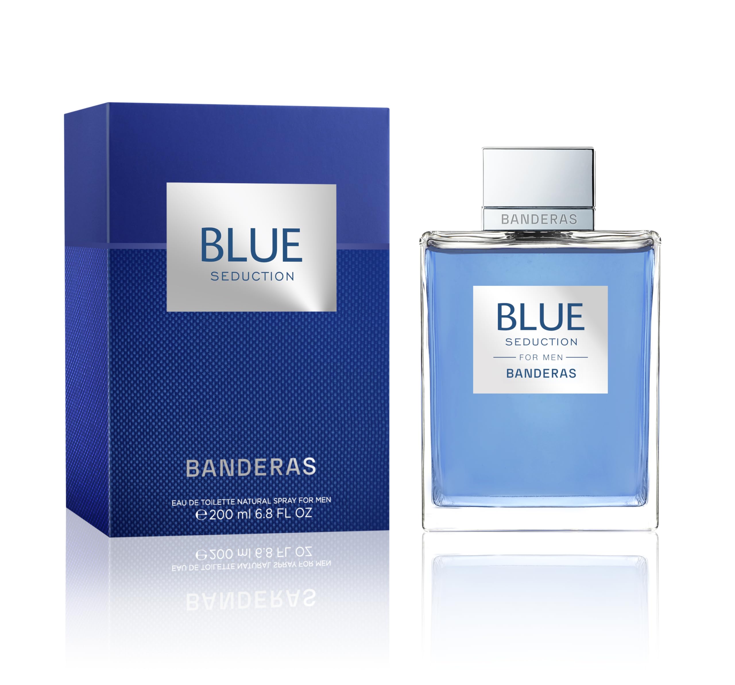 Antonio Banderas Blue Seduction for Men bottle, front view, ideal daily wear.