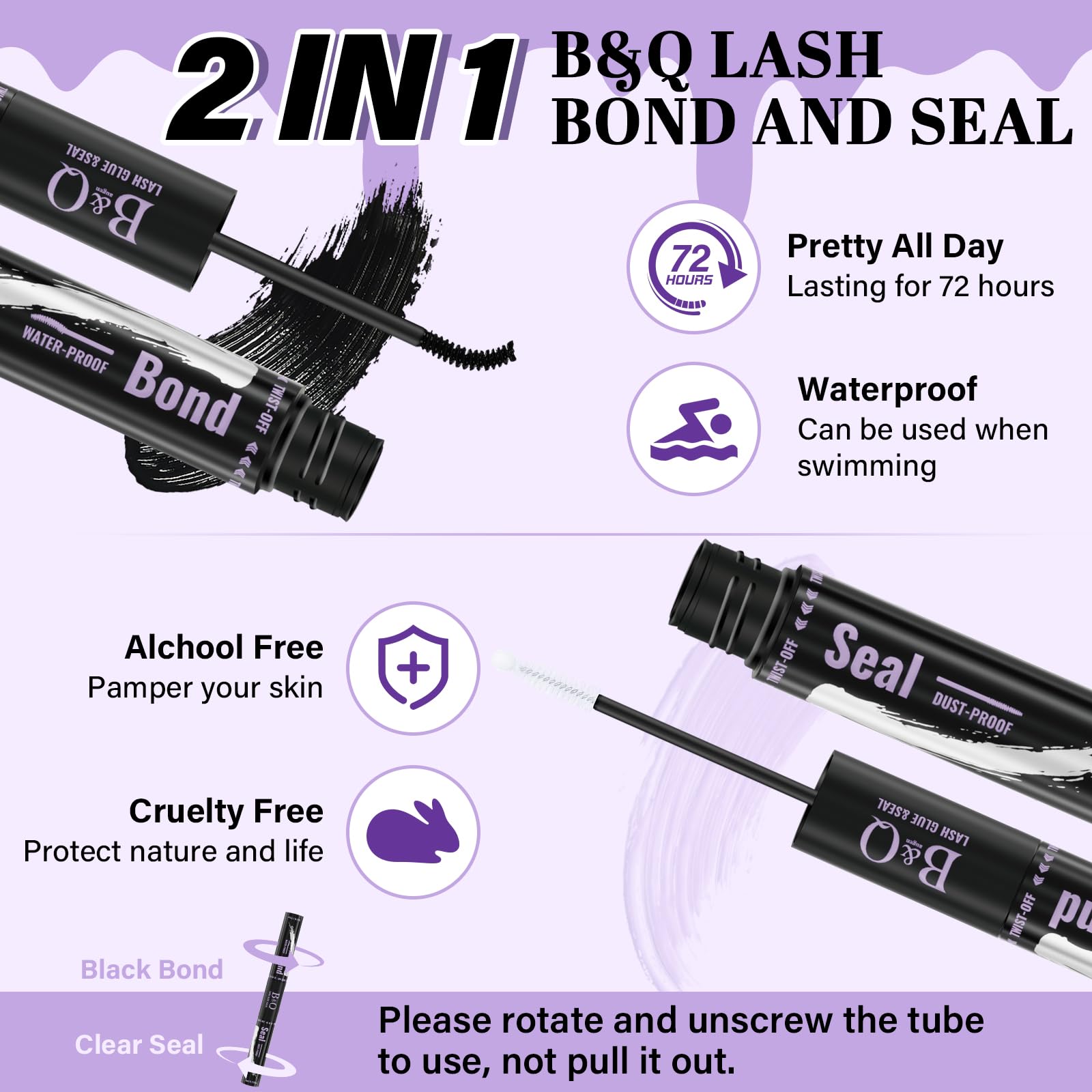 B&Qaugen 2-in-1 brush applying bond and seal for cluster lashes.