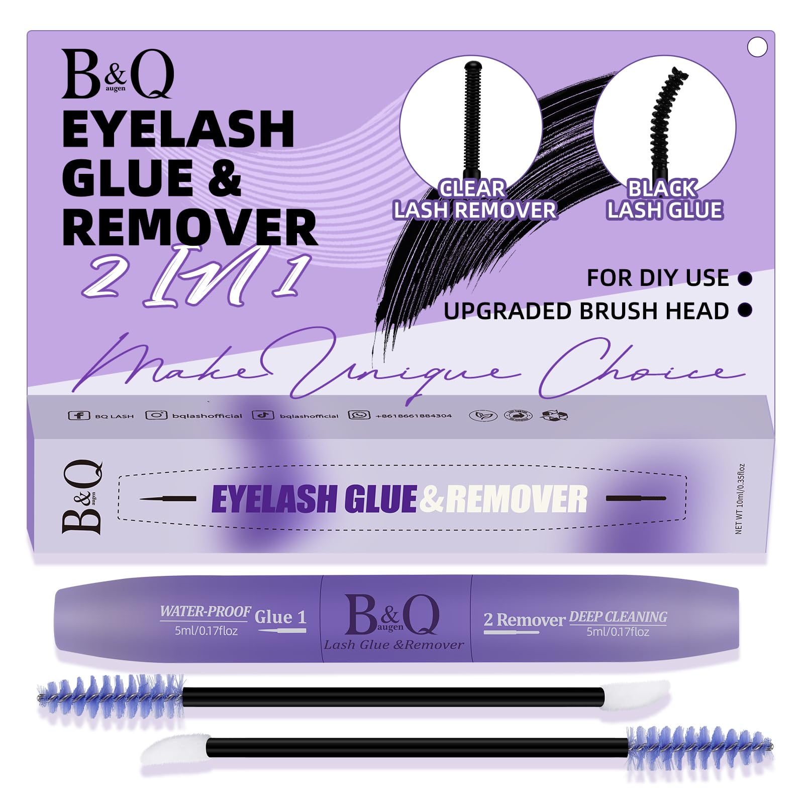 B&Qaugen lash bond brush wide head enables even coverage.