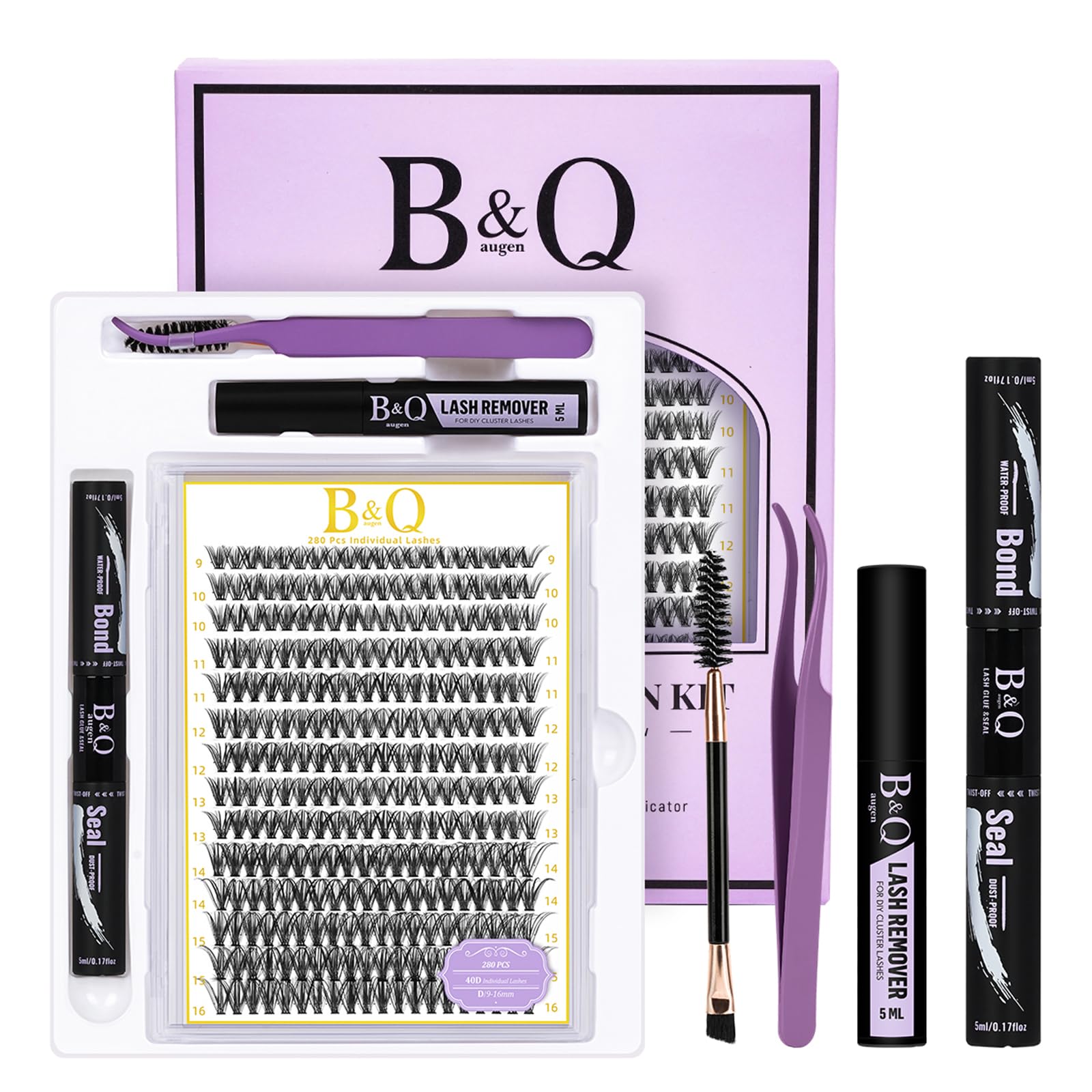 BandQaugen lash clusters kit tray with 280 pieces for easy at-home lash extensions