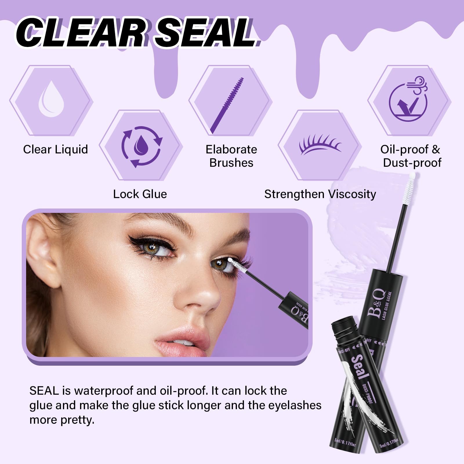 B&Qaugen Lash Bond and Seal applied to lash clusters for extended wear.