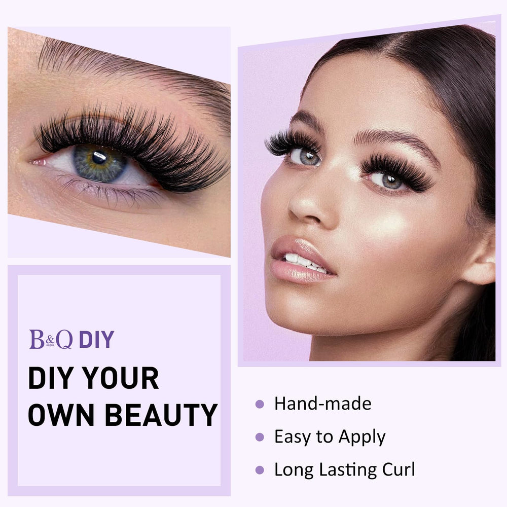 B&Qaugen vegan, knot-free clusters blend with natural lashes.