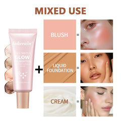 Bangfeng Glotion applied to cheek for dewy radiance.