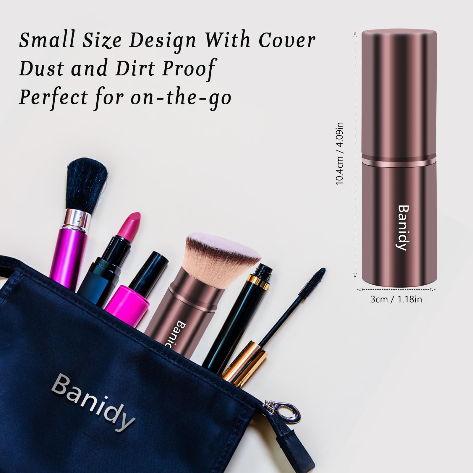 Gift-ready Banidy kabuki brush with sleek design and brown cap.