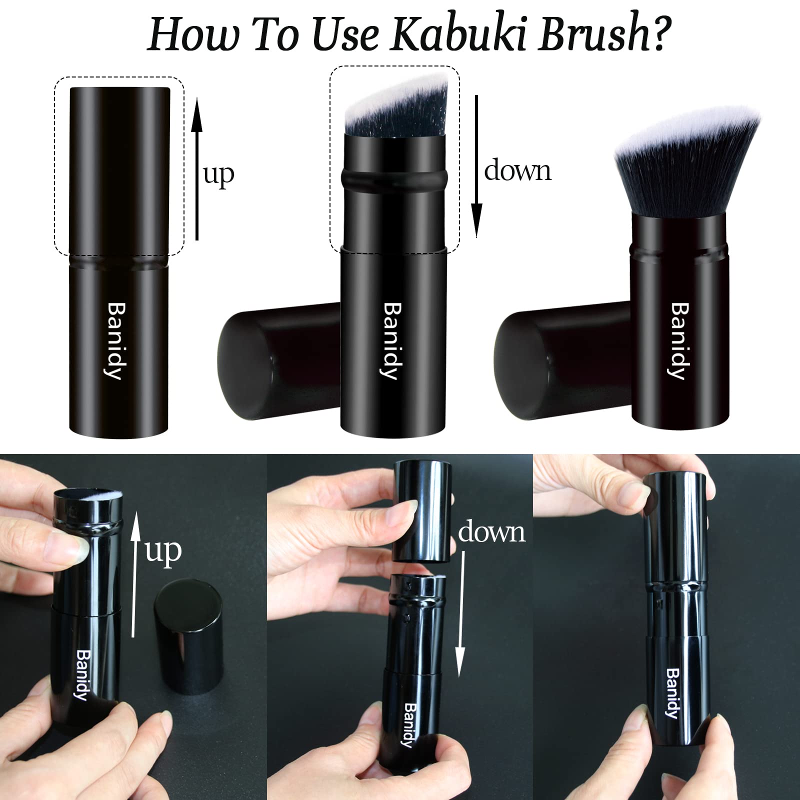 Banidy brush handles powder, blush, and bronzer for natural tones.