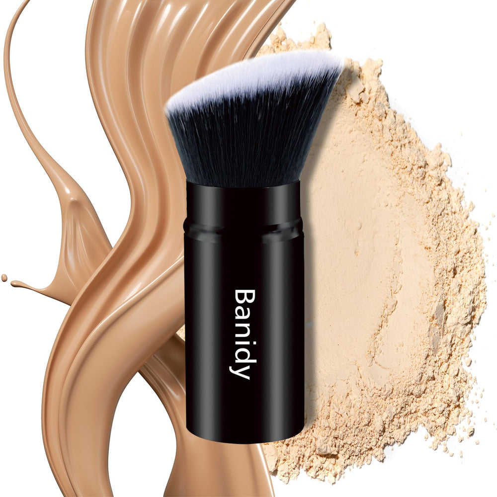 Banidy kabuki brush retractable cover protects bristles during travel.