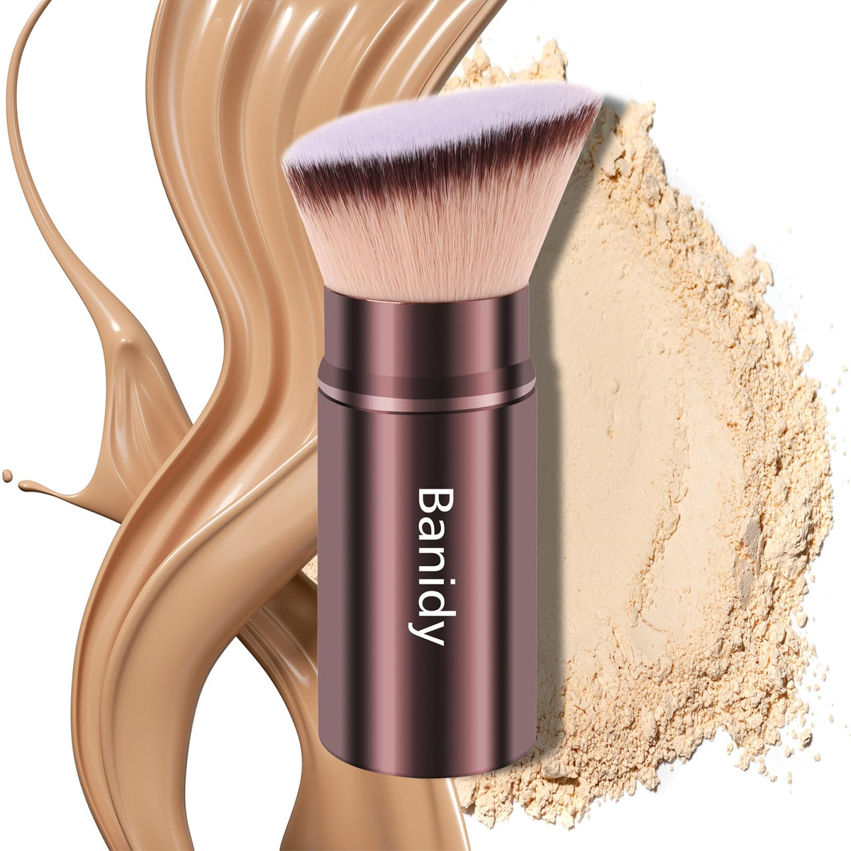 Banidy retractable kabuki brush with brown cap for portable touch-ups.