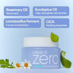 BANILA CO Clean It Zero Calming Cleansing Balm texture showing sherbet-to-oil transformation