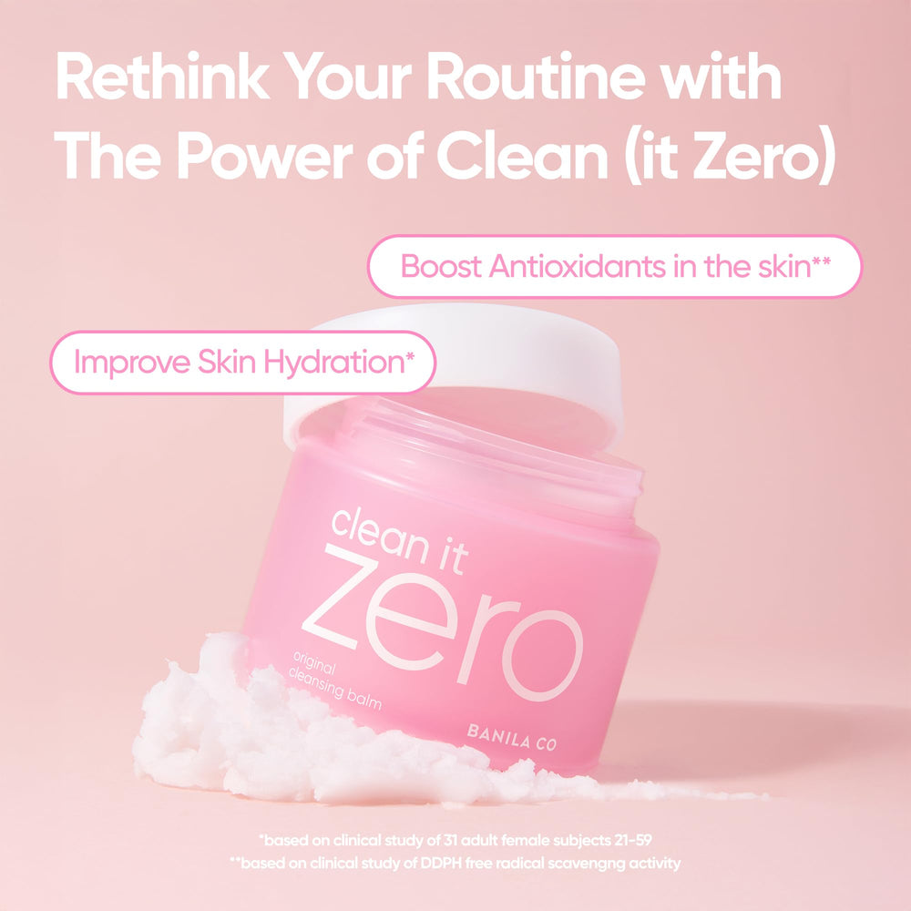 BANILA CO Clean It Zero Original texture-sherbet highlights melt-into-oil cleansing for heavy makeup.