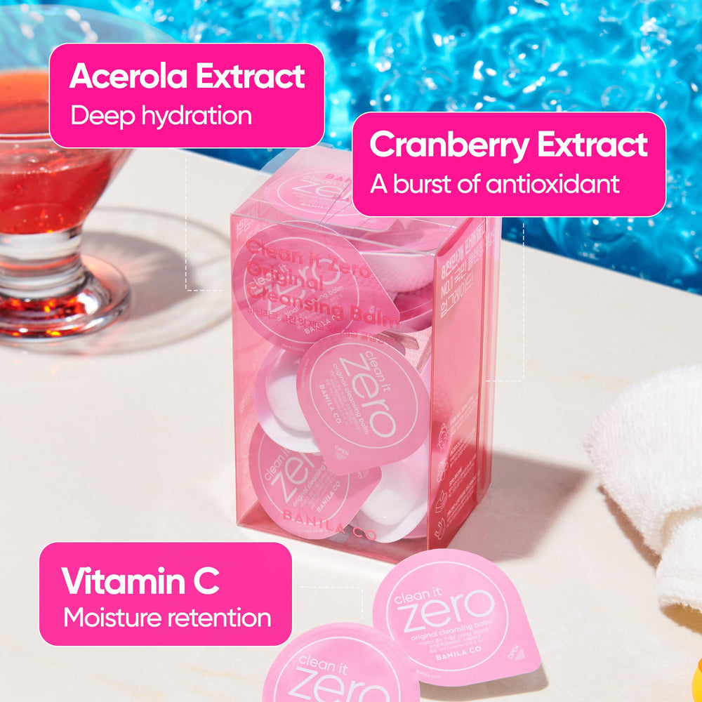 BANILA CO envases individuales de 3 ml para uso diario en viaje.