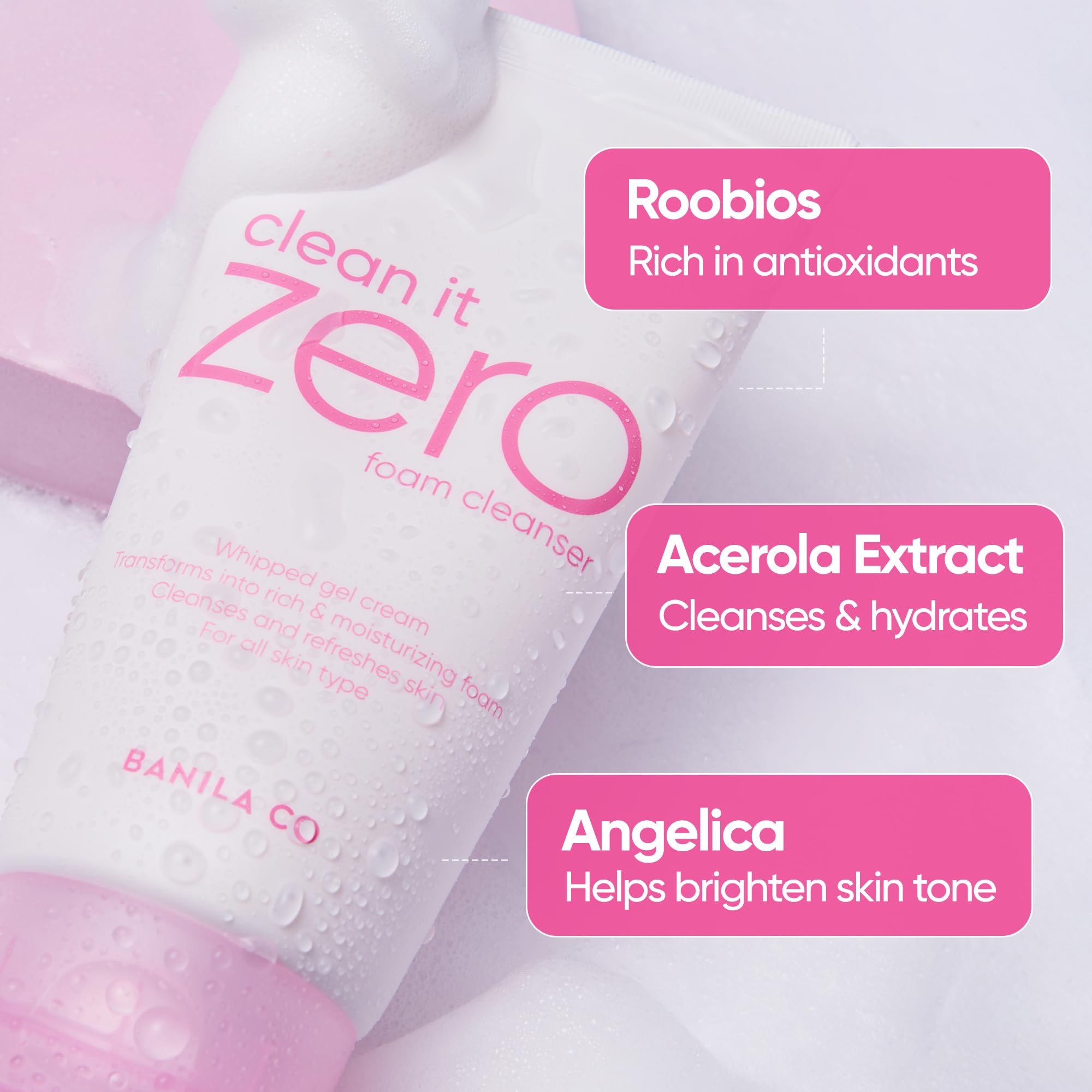 BANILA CO Clean It Zero, ingredientes naturales destacados, ayuda a equilibrar la humedad.