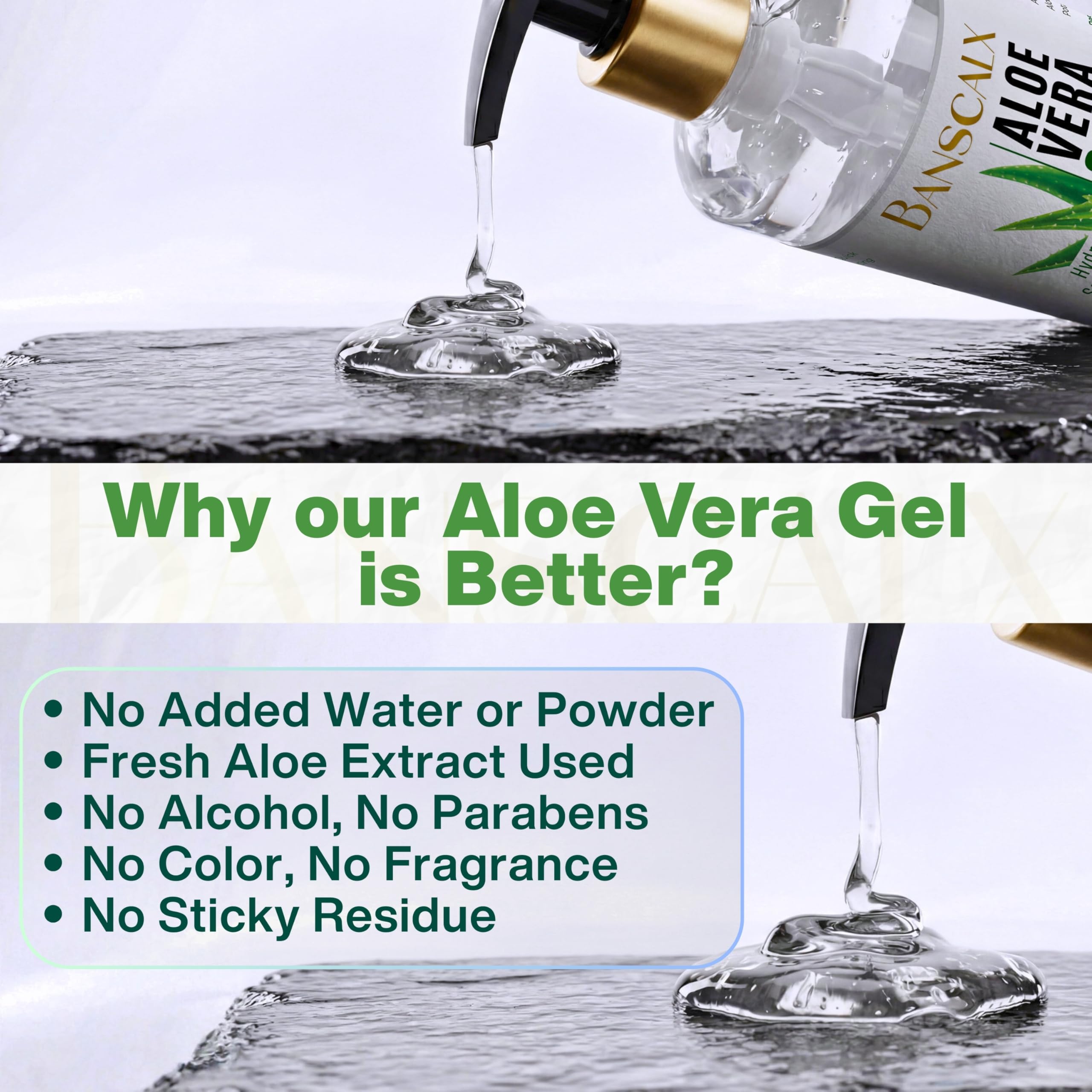 BANSCALX Aloe Vera Gel nourishes hair and scalp for moisture and shine.