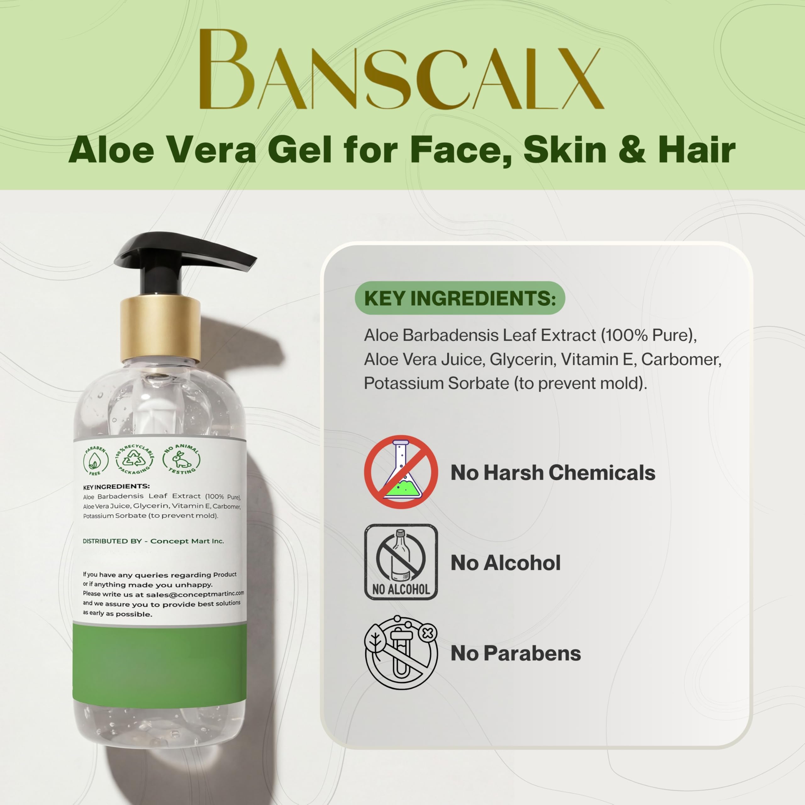 BANSCALX Aloe Vera Gel is a versatile multi-use product for face, body, and hair.
