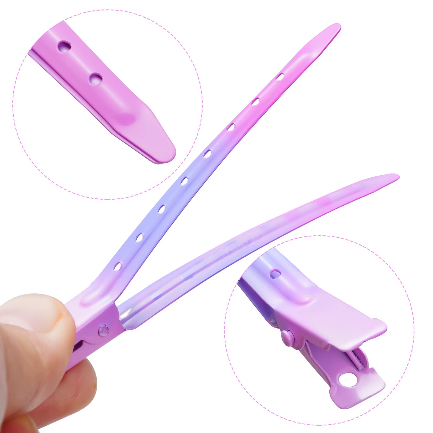 Bantoye duck bill clips gradient pink metal body in detail.