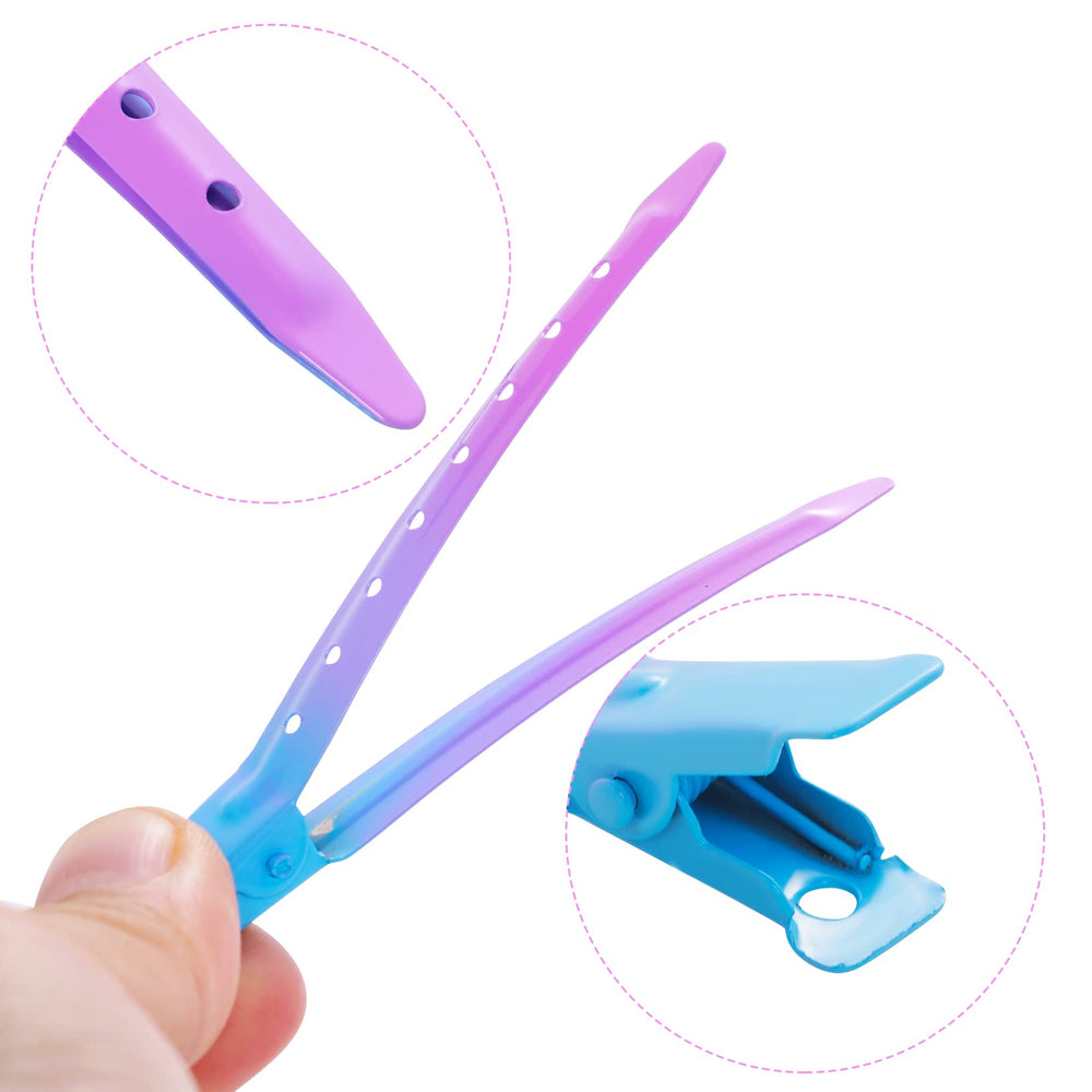 Gradient blue clip highlighting precision hair sectioning for coloring sessions