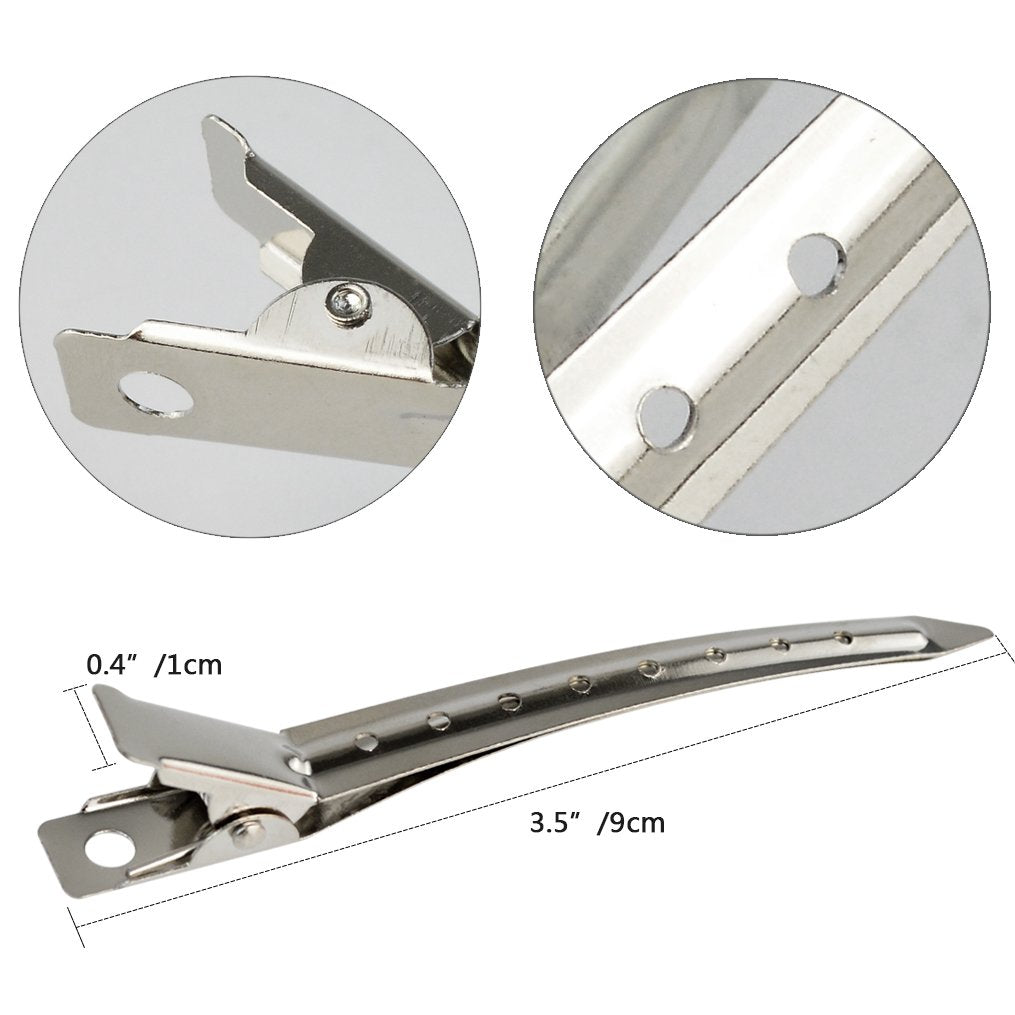 Bantoye metal alligator clip secures sections during styling and curling.