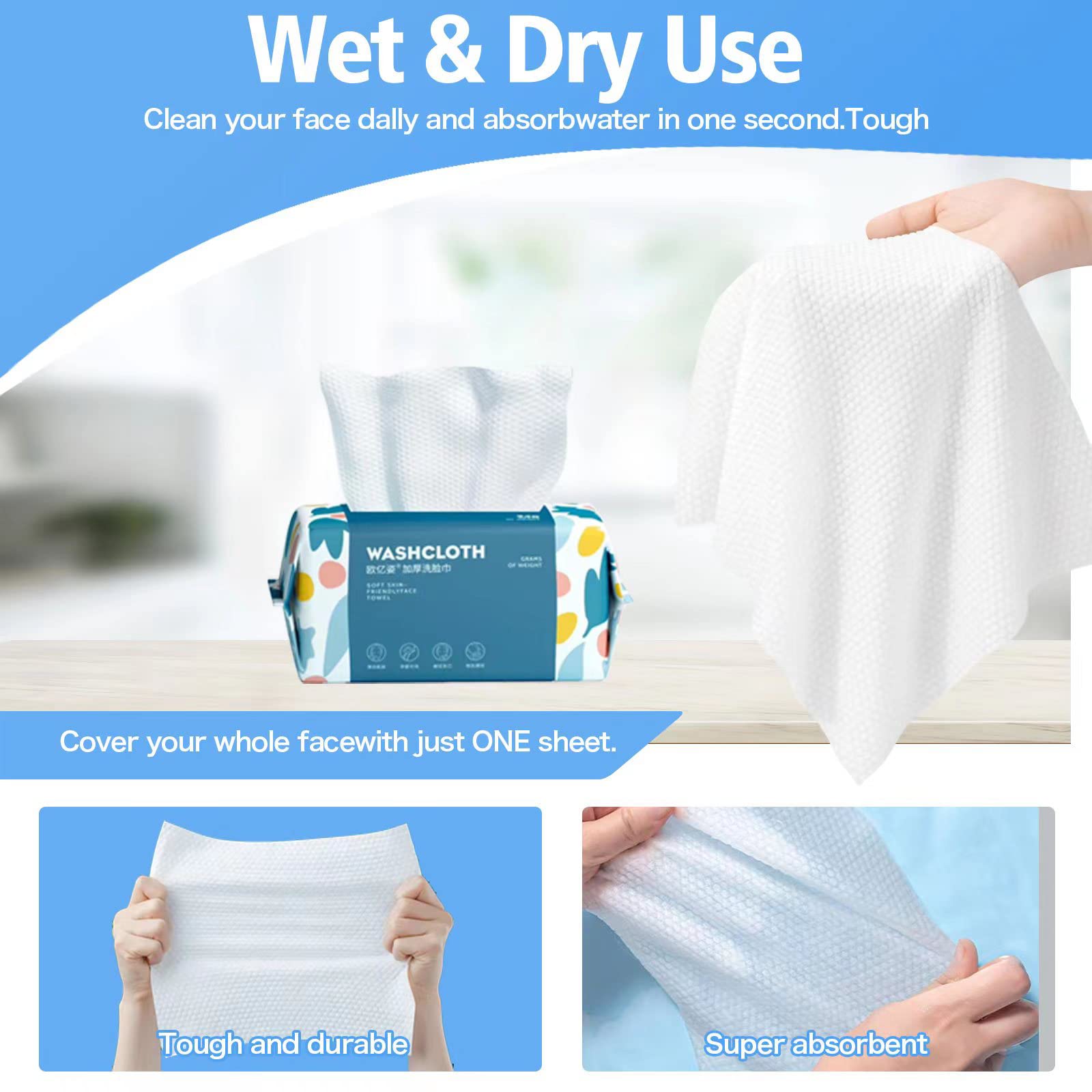 BanYakong pop-up dispensing face towel for easy, one-handed access.