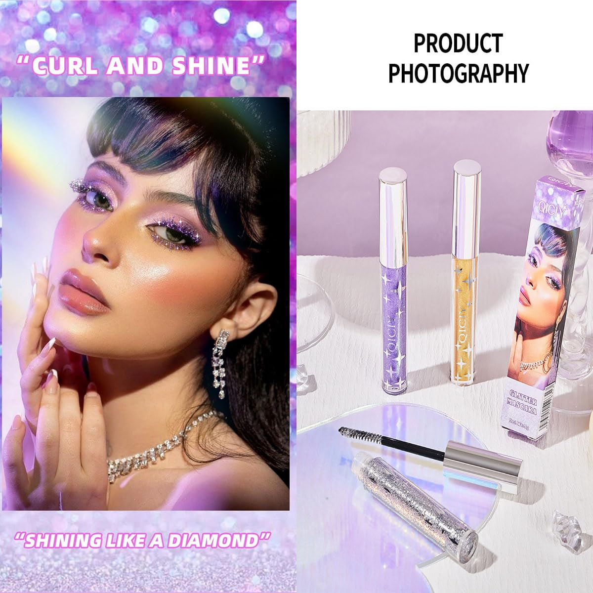 Baorder glitter mascara in multiple colors for versatile, glam looks.