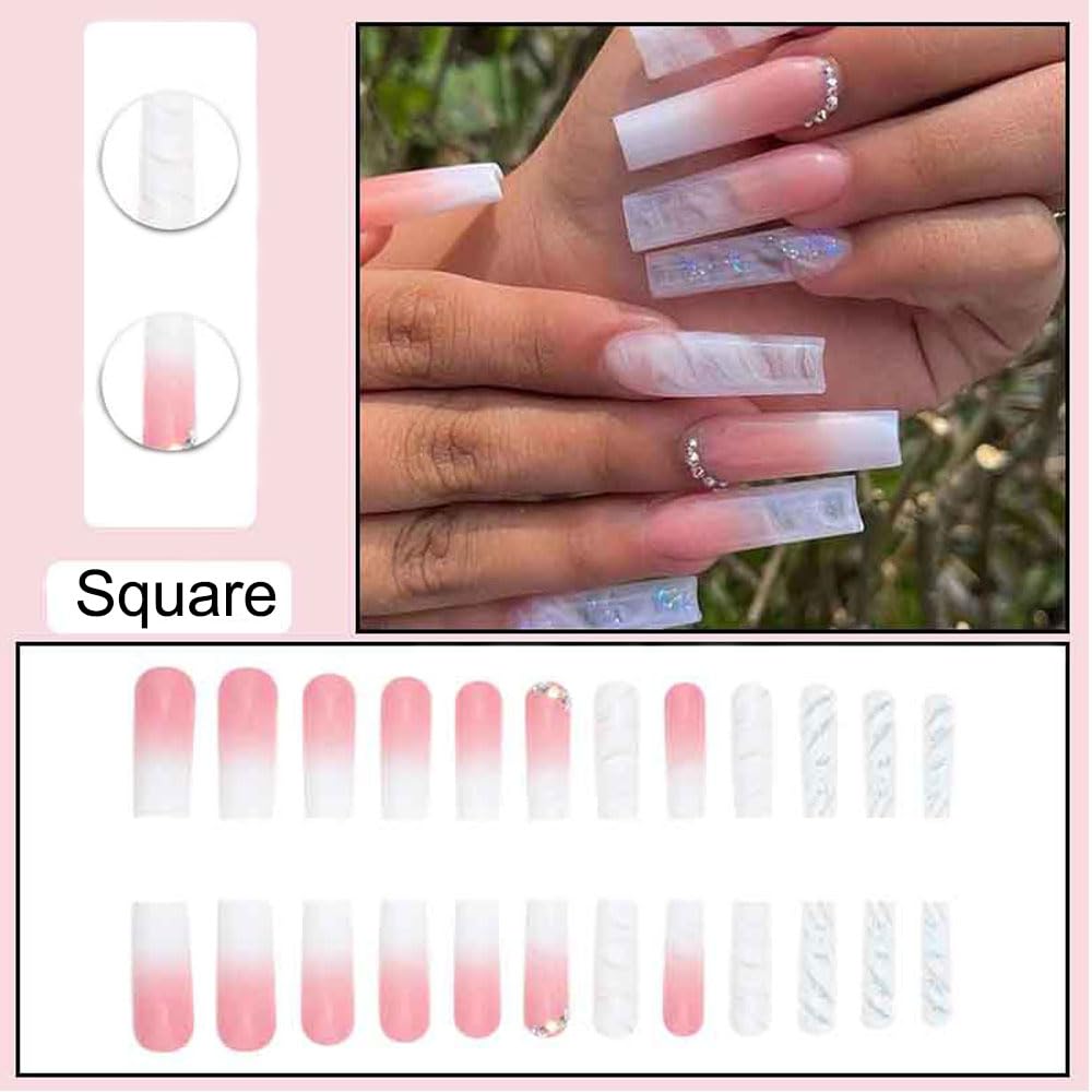 Uñas BAOYAALIN con pedrería brillantes, diseño glamoroso para fiesta