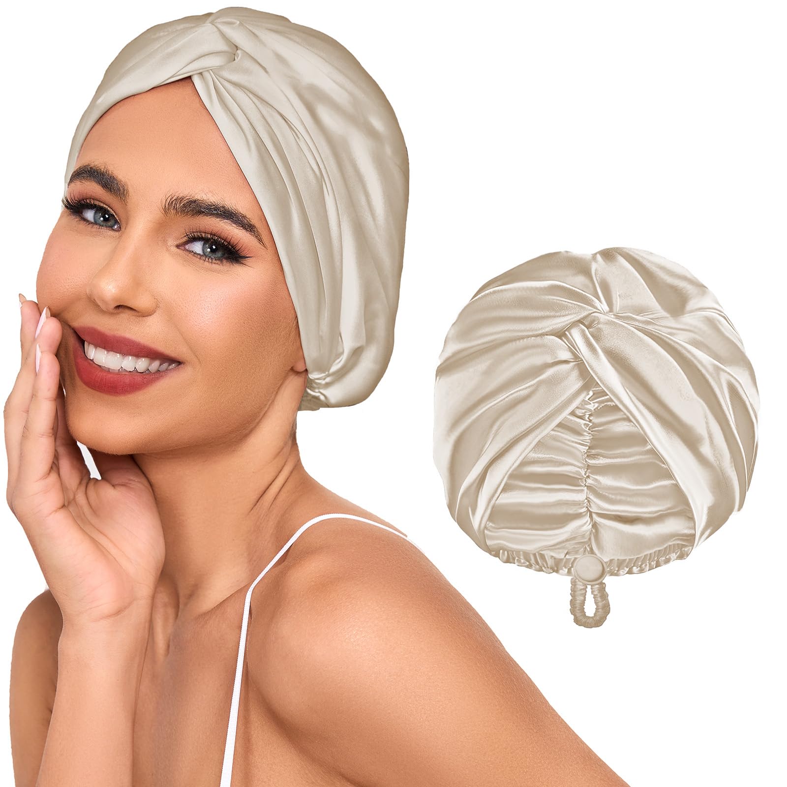 Baqzqudnl bonete seda ajustable para dormir reduce fricción y presión en el cabello.