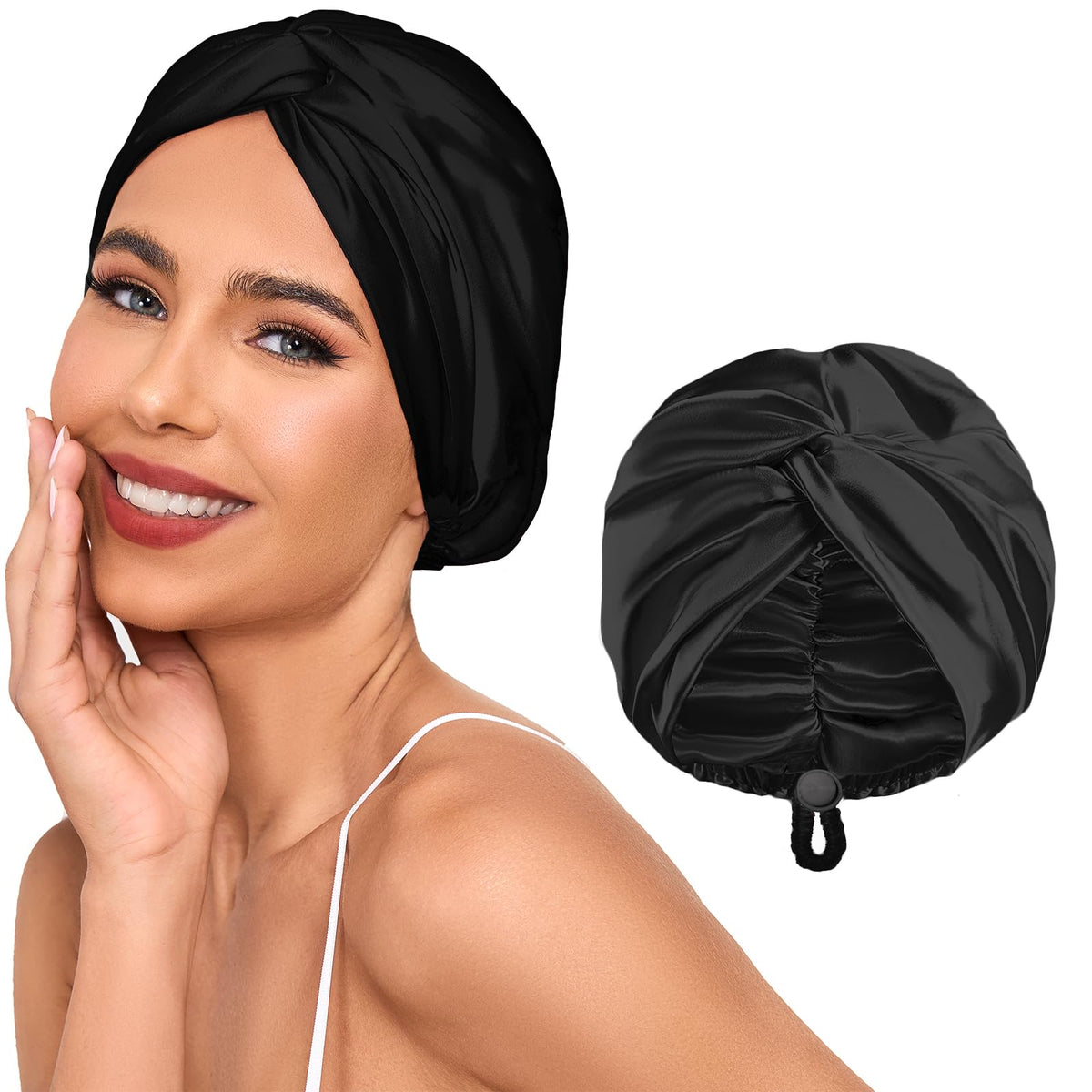 Baqzqudnl bonete seda doble capa con ajuste trasero protege el cabello
