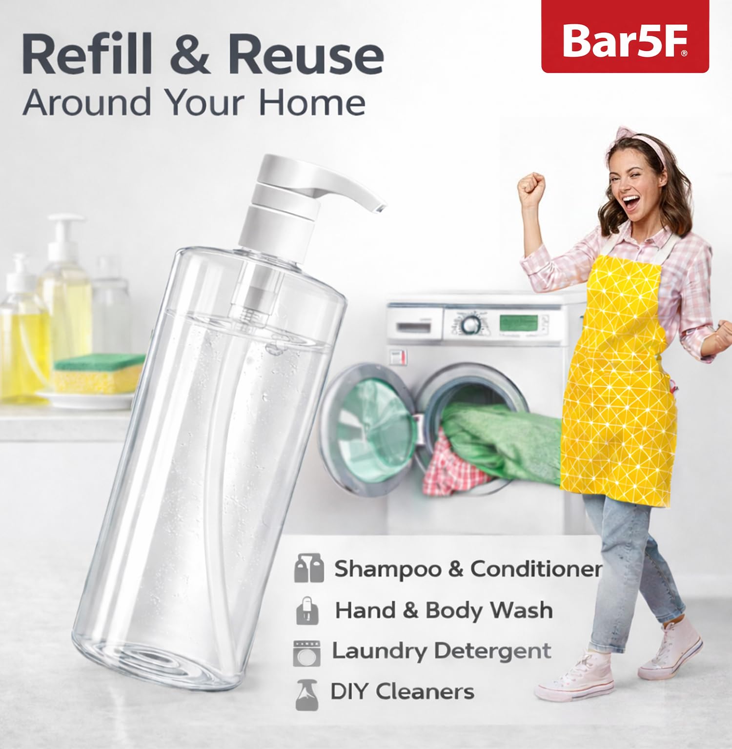 Bar5F pump bottle closed height demonstrates compact storage option