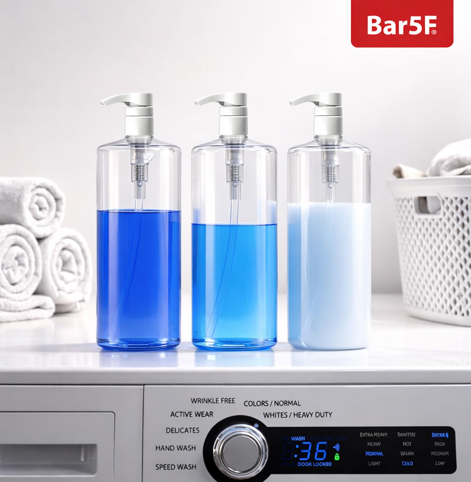 Bar5F pump bottle open height shows easy filling and refilling