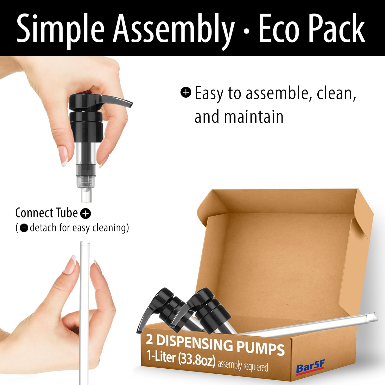 Bar5F pump enables one-handed dispensing for quick, convenient use.
