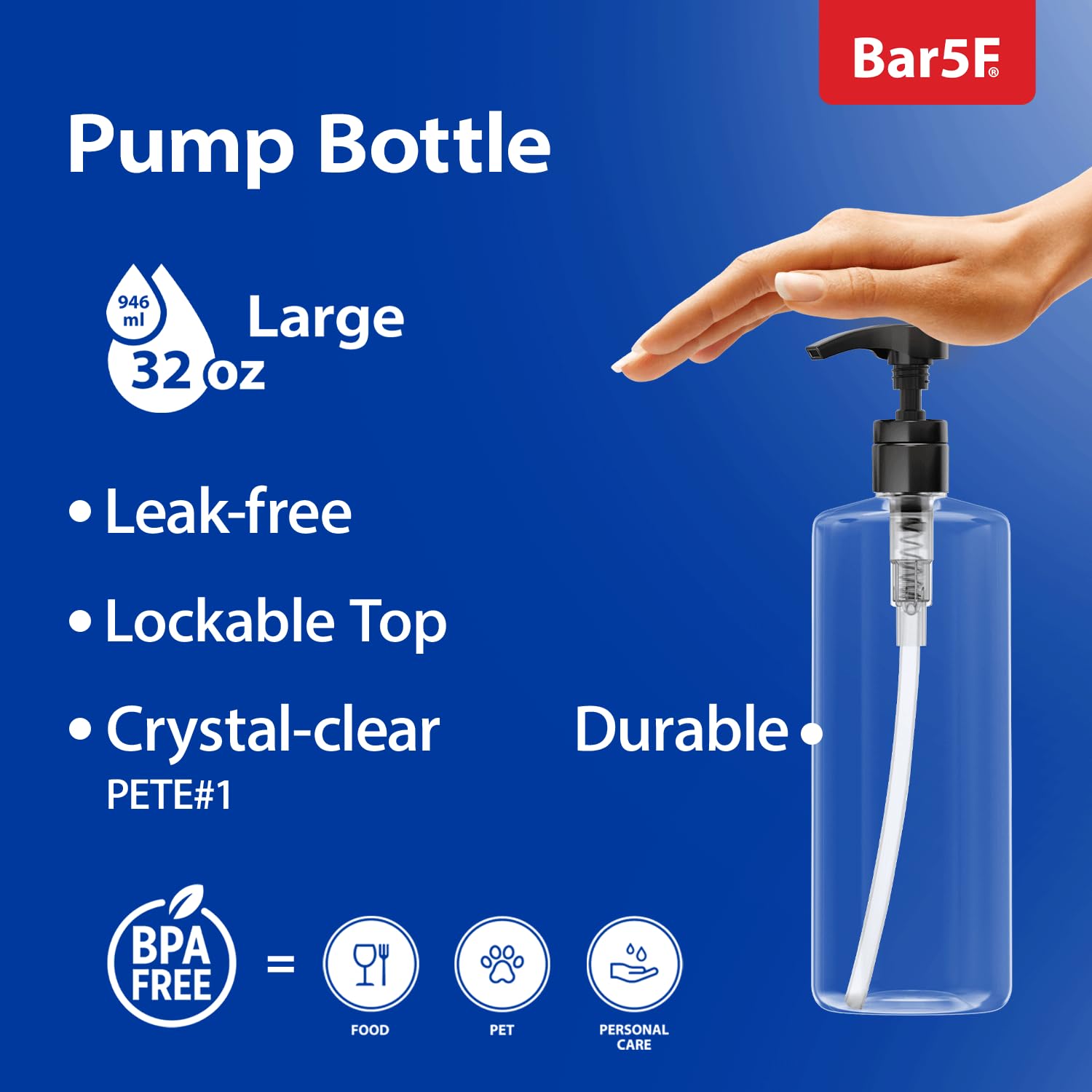 Bar5F two-pack 1-liter bottles clear, ideal for organized bathroom storage.