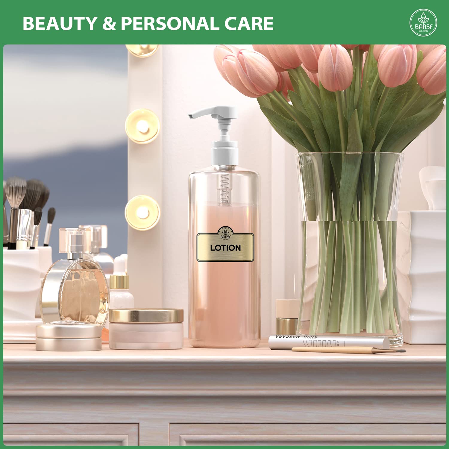 Bar5F versatile pump fits shampoo, conditioner, lotion, and gel for easy in-bathroom use.