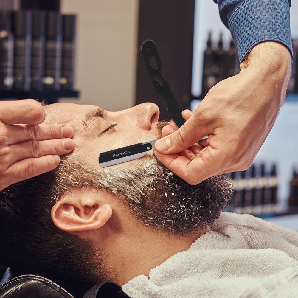 BarbaQo Straight Razor in a barber shop setting ideal for professionals.