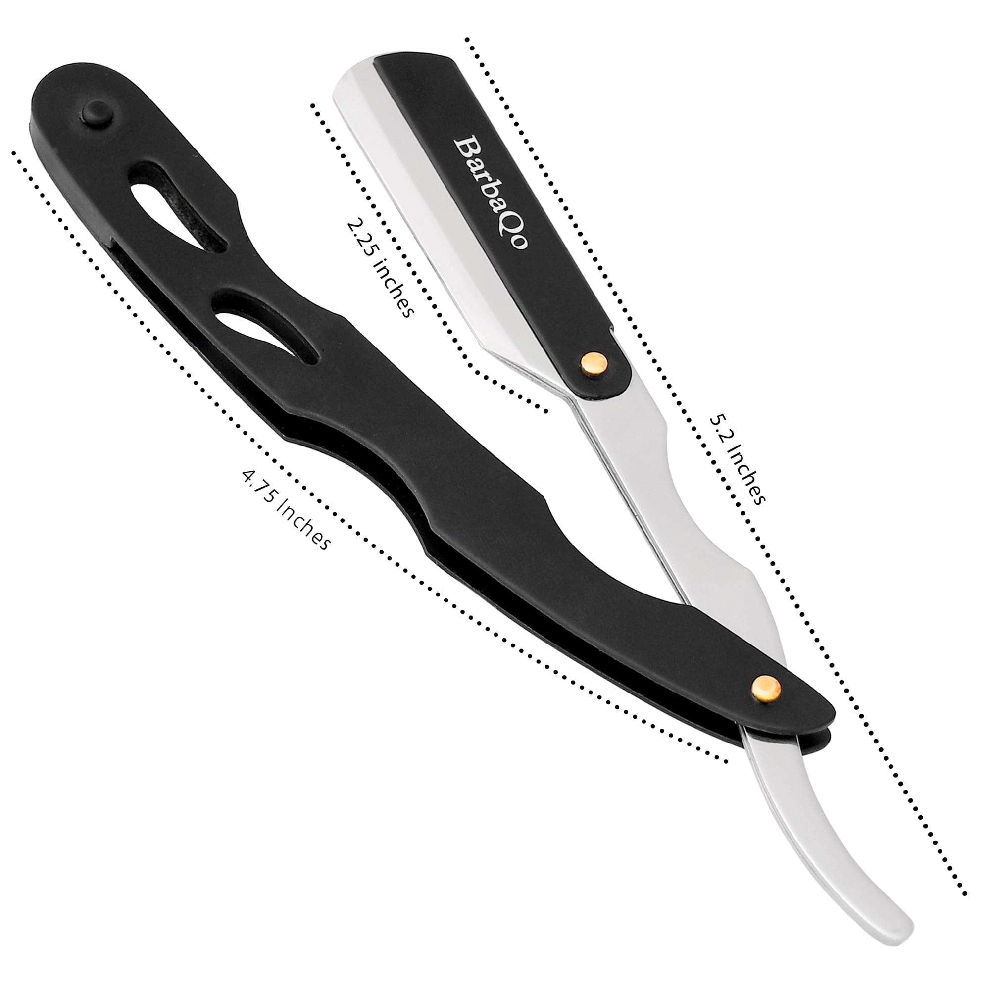 BarbaQo Straight Razor ergonomic grip shows comfortable hold for a smooth shave.
