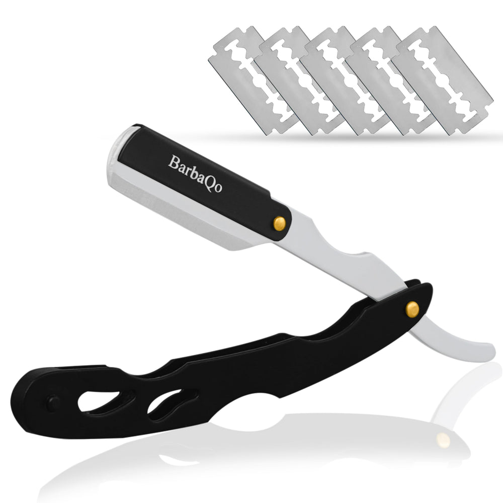 BarbaQo Straight Razor in a hero shot highlighting durable stainless steel for precise shaving.