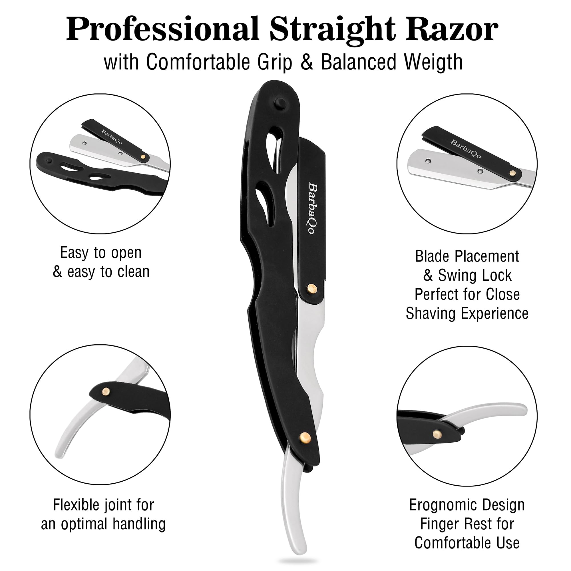 BarbaQo Straight Razor stainless-steel body demonstrates rust-proof longevity.