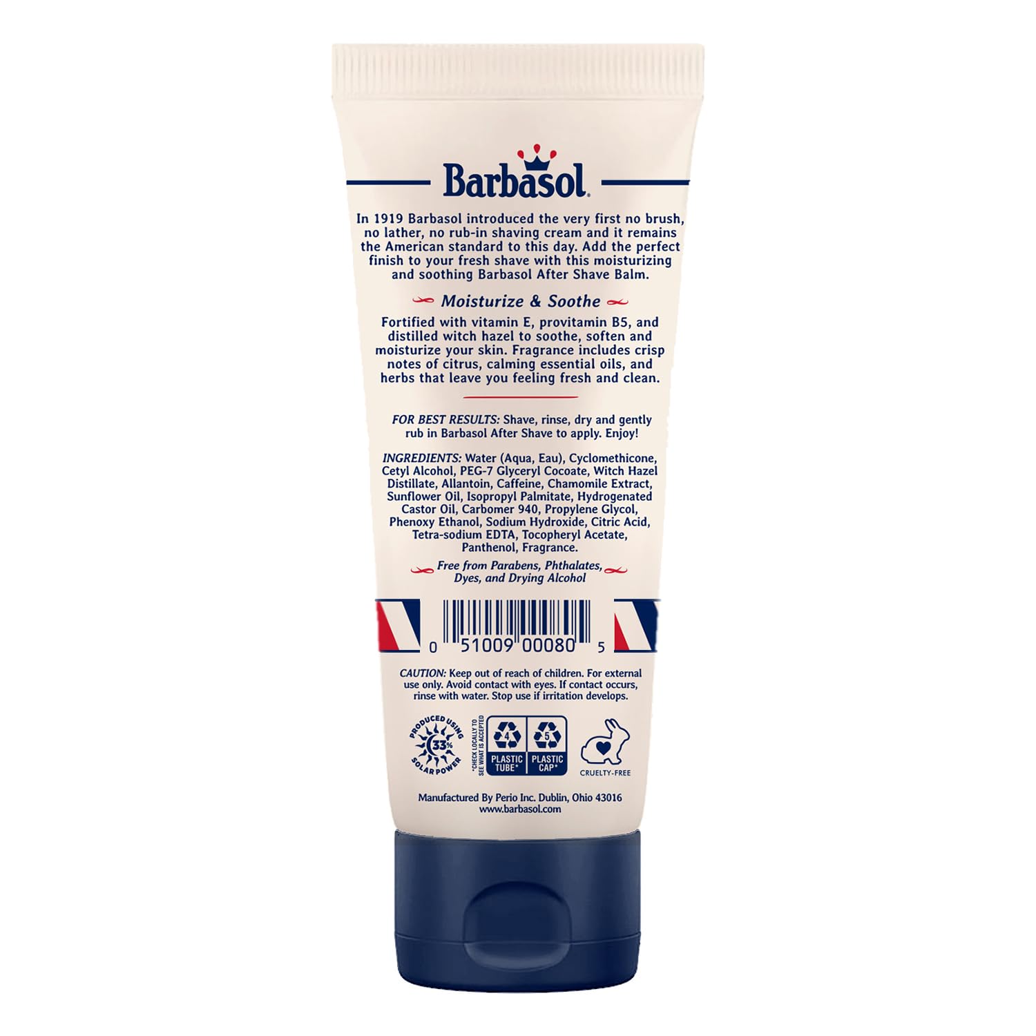 Barbasol 1919 After Shave Balm bottle front view with citrus fragrance promise