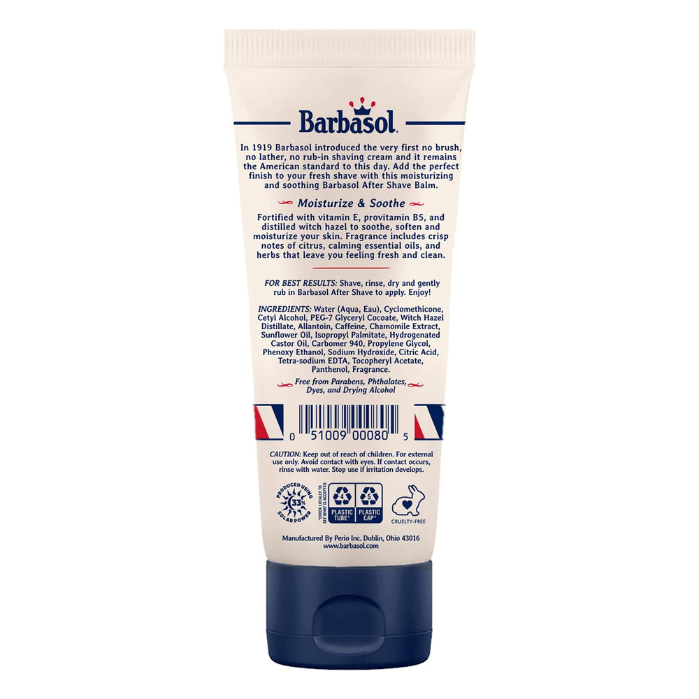 Barbasol 1919 After Shave Balm bottle front view with citrus fragrance promise