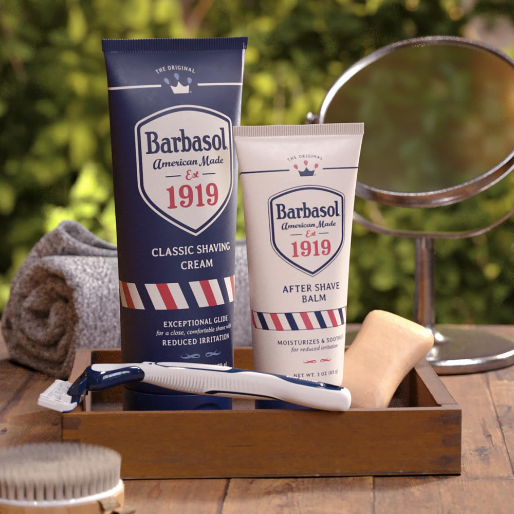 Barbasol 1919 fragrance notes featuring citrus and herbal hints