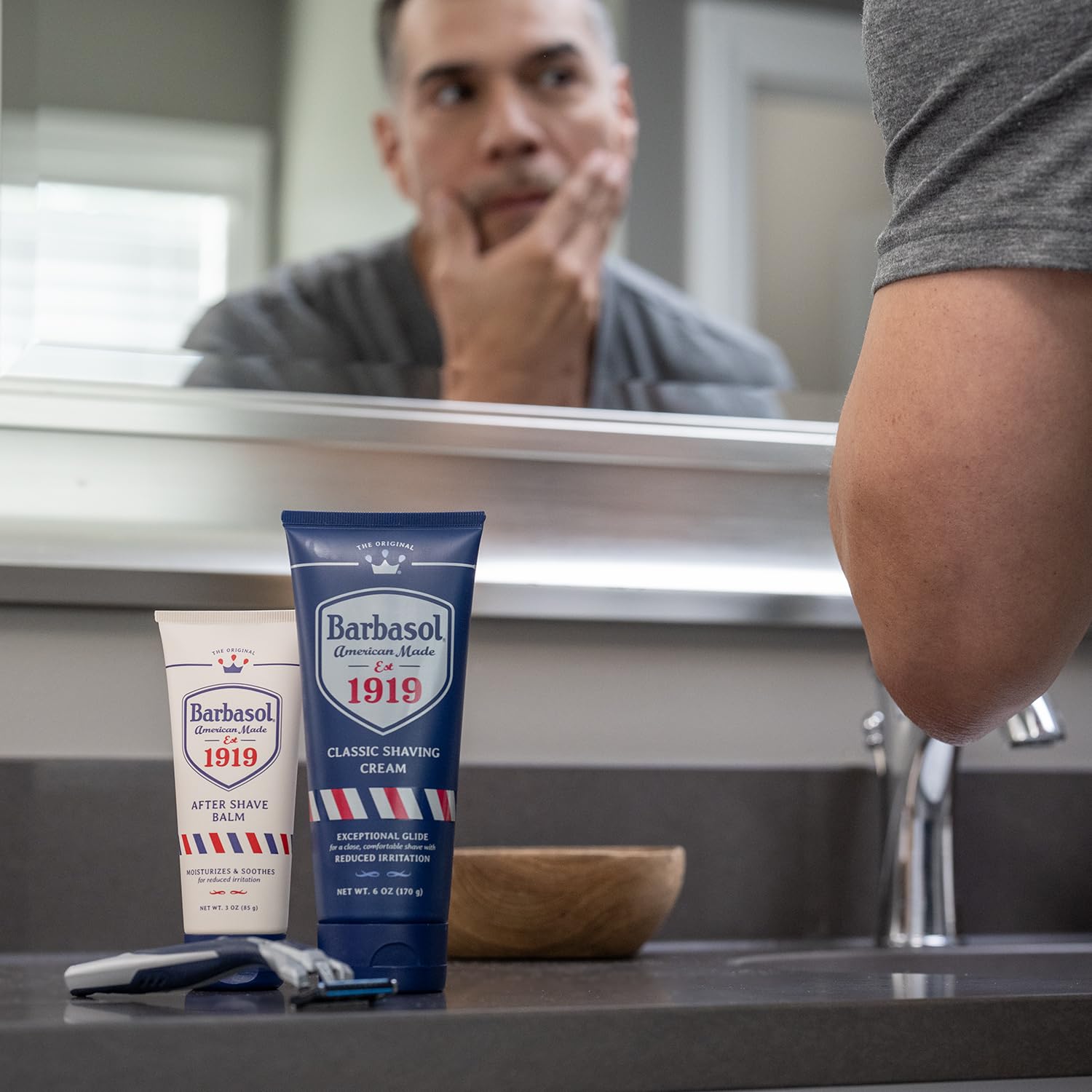 Barbasol 1919 travel size bottle for easy grooming on the go