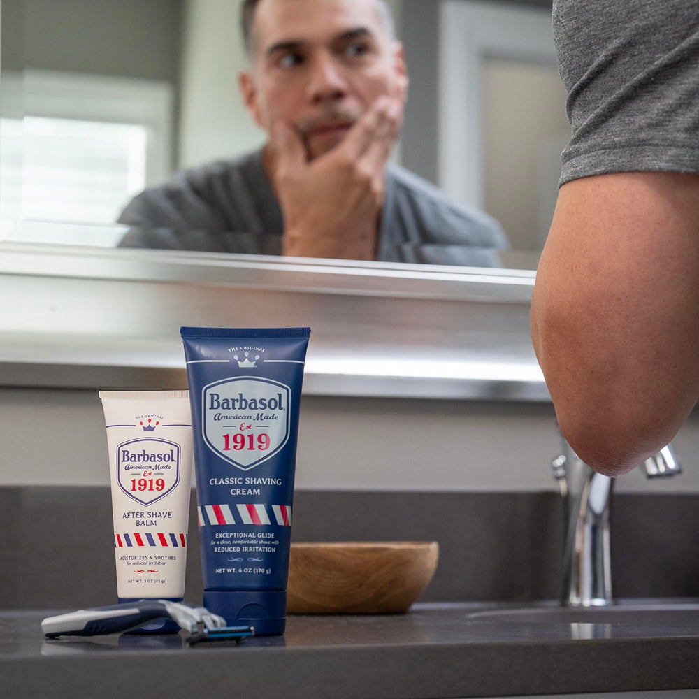 Barbasol 1919 travel size bottle for easy grooming on the go