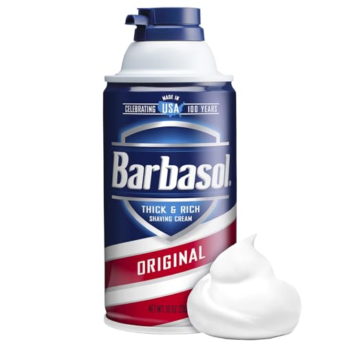 Rich Barbasol foam lather demonstrates cushion and glide during shaving.