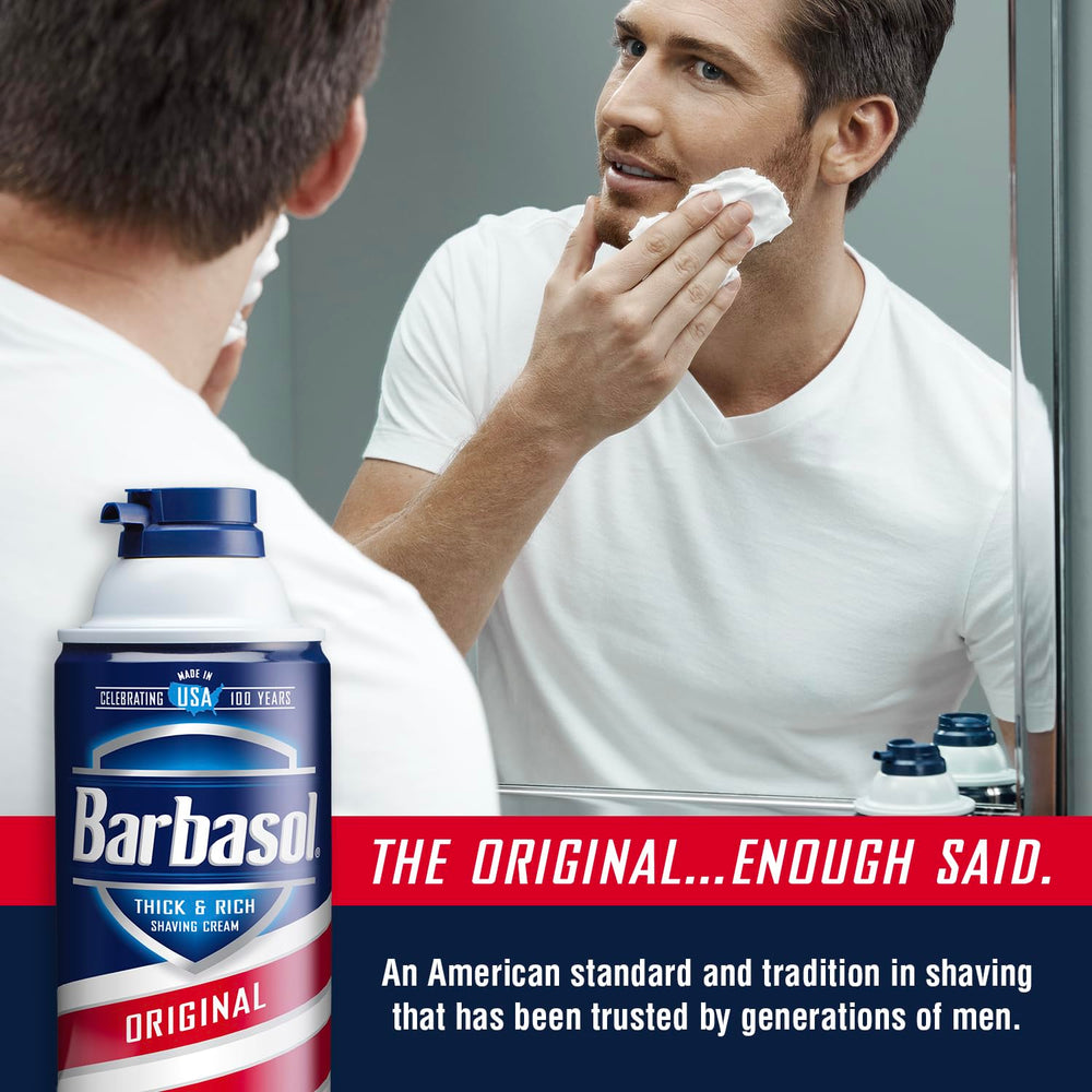 Barbasol bottle shows rust-proof bottom for durability.