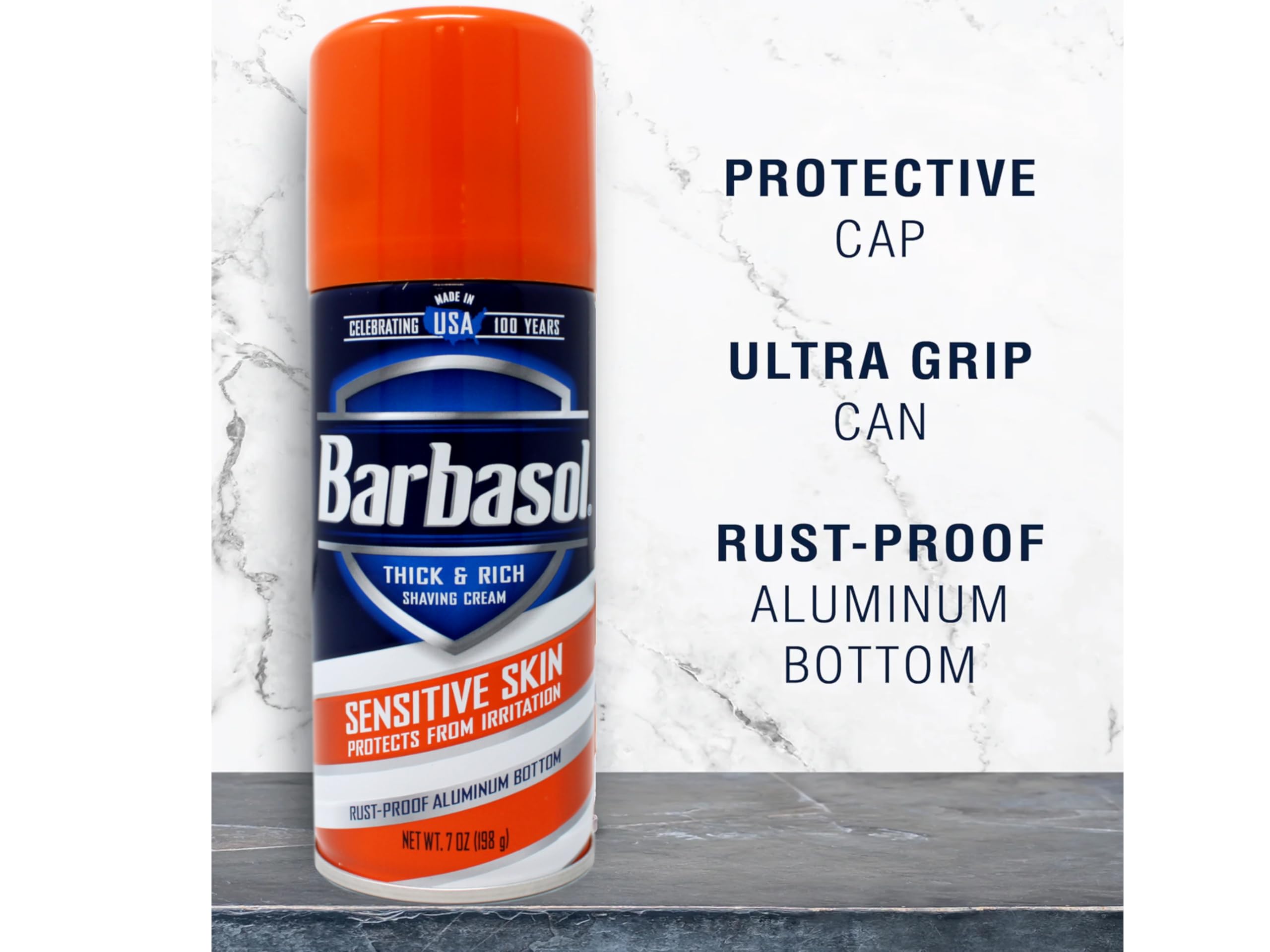 Barbasol shave cream showing easy application and rinse
